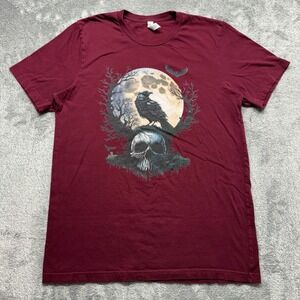 Bella + Canvas‎ Graphic Tee Men L Maroon Excellent Raven Skull Moon Gothic Shirt